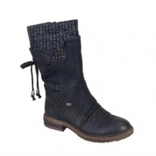 (40, Black) Women's Winter Warm Back Lace Up Snow Boots With Thick Heel Vintage Style Design