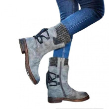 (39, Gray) Women's Winter Warm Back Lace Up Snow Boots With Thick Heel Vintage Style Design