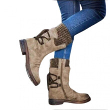 (39, Khaki) Women's Winter Warm Back Lace Up Snow Boots With Thick Heel Vintage Style Design
