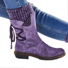 (42, Purple) Women's Winter Warm Back Lace Up Snow Boots With Thick Heel Vintage Style Design
