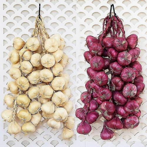(White) Artificial Garlic String Ornament House Kitchen Party Pub Decoration Cabinet 1