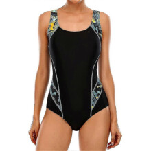 (16, Black Yellow) Women Sports One Piece Swimming Costumes Racerback Swimsuits Swimwear