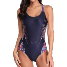 (8, 2-black Purple Print) Women Sports One Piece Swimming Costumes Racerback Swimsuits Swimwear