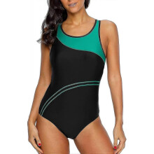 (8, Black Green1) Women Sports One Piece Swimming Costumes Racerback Swimsuits Swimwear