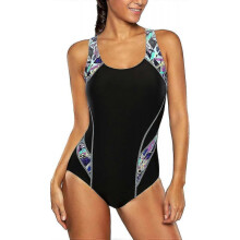 (10, Black Aqua) Women Sports One Piece Swimming Costumes Racerback Swimsuits Swimwear