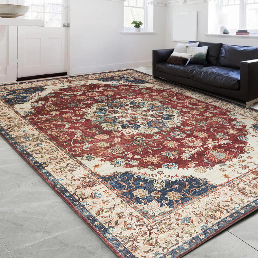 (120 x 170 cm 4 ft x 5 ft 6 in, BLACK RED TRADITIONAL- CASHMERE RUG) Large Rugs Living Room Bedroom Traditional Carpets