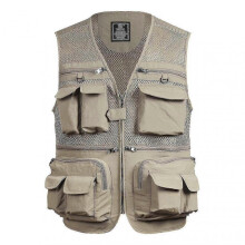 (5XL, Khaki) Fishing Vest Breathable Fishing Travel Mesh Vest