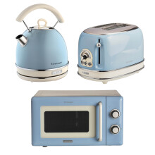 Ariete Vintage Dome Kettle, 2 Slice Toaster & Microwave Blue Set