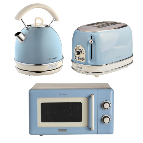 Ariete Ariete Vintage Dome Kettle, 2 Slice Toaster & Microwave Blue Set
