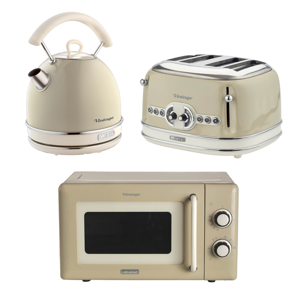 Ariete Vintage Dome Kettle, 4 Slice Toaster & Microwave Cream Set-image-OPC-PHQG979-NEW