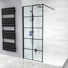 Nes Home Black Grid 800mm Shower Screen 8mm Tempered Glass with Support Bar