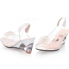 (42, Beige) Studded Flower Design Transparent Sandals Peep Toe Heels Sandals Wedding Party Shoes For Women New