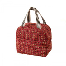Tweed Lunch Bag for Women - Large Insulated Meal Holder with Glitter Lines, Cute Reusable Design for Work Travel