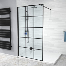 Stanley Black Grid 1000mm Shower Screen - 8mm Tempered Glass, Reversible, with Support Bar, 1900mm High