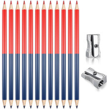 12 Red and Blue Double Colored Erasable Pencils #2 Hb with 2 Metal Sharpeners for Checking Coloring Tests