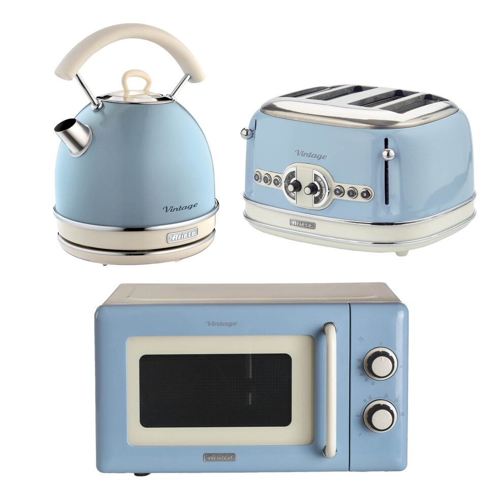 Ariete Vintage Dome Kettle, 4 Slice Toaster & Microwave Blue Set-image-OPC-PHQG9R5-NEW