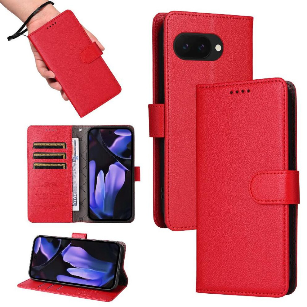 (Red) Flip Case For Google Pixel 9A Crad Slot Magnetic Car Mount Wallet Wireless Charging Red 764563694464