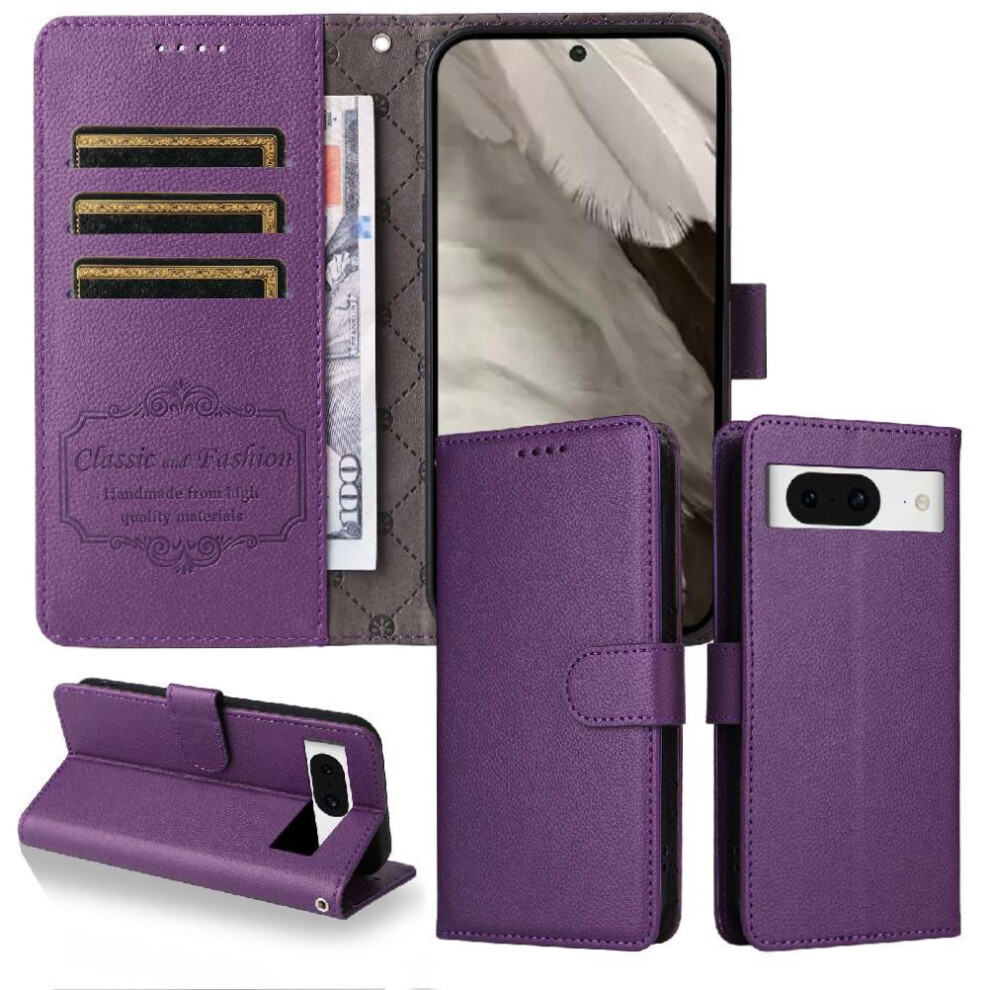 (Purple) Flip Case For Google Pixel 8A Magnetic Car Mount Crad Slot Wireless Charging Wallet Purple 764563694594