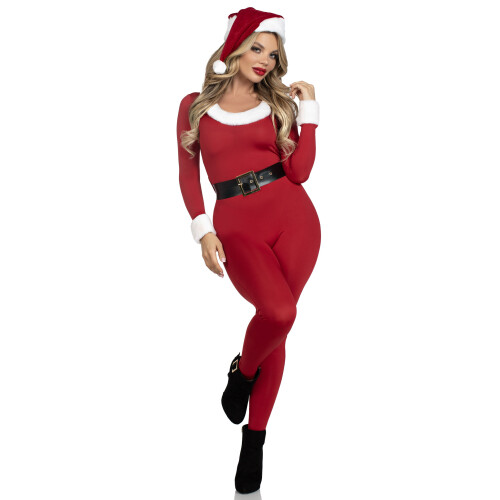 3 PC Santa Baby inclui macaco de elastano com cinto de pele e chapu de Papai Noel. 2