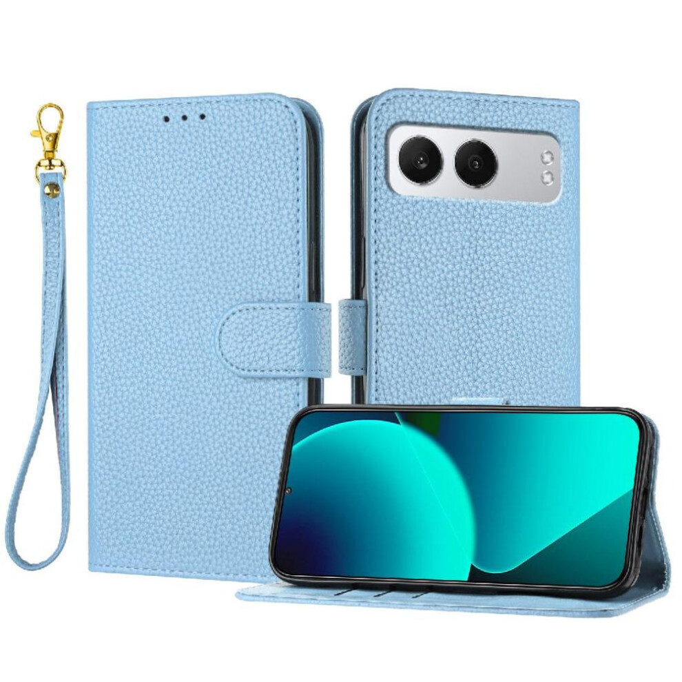 (Light ) Phone Case For Oneplus Nord 4 Litchi Pattern Pu Lether Wallet Flip Folio Card Slots Holder Blue 764563694679