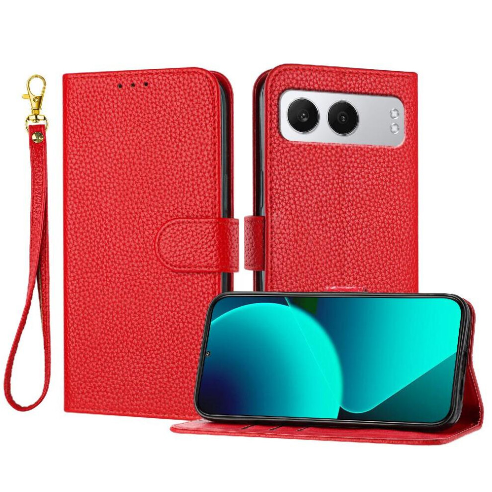 (Red) Phone Case For Oneplus Nord 4 Litchi Pattern Pu Lether Wallet Flip Folio Card Slots Holder Red 764563694624