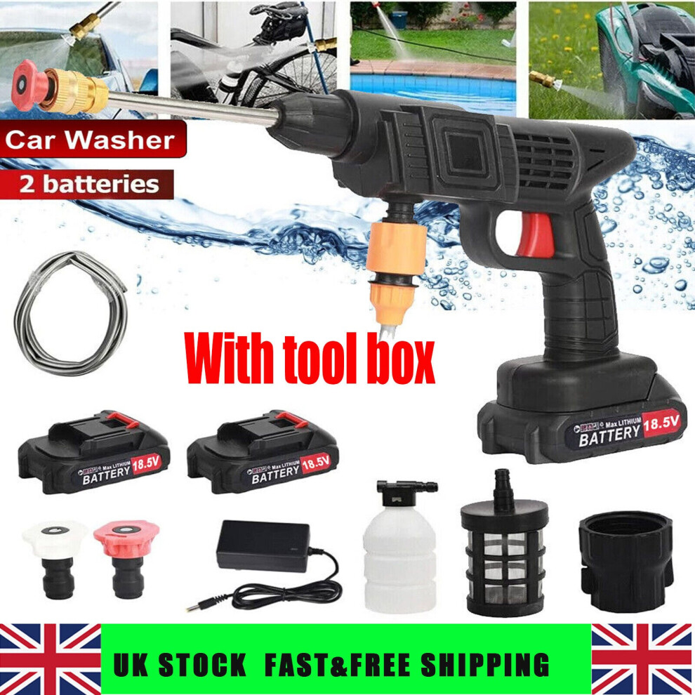 2 Battery Portable Cordless Car High Pressure Washer Jet Water Wash Cleaner Gun