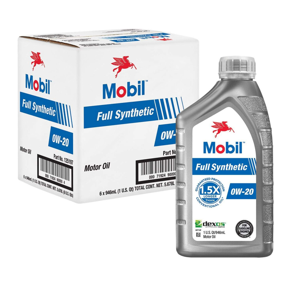 Mobil Full Synthetic Motor Oil 0W-20 1 Quart (6-pack)
