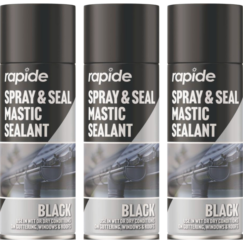 3 x 400ml Seal Black Sealant Spray Guttering Roof Window Pipes Soil