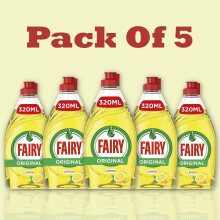 Fairy Lemon Washing Up Liquid – 320ml (Pack of 5) | Tough on Grease | Long-Lasting Citrus Freshness
