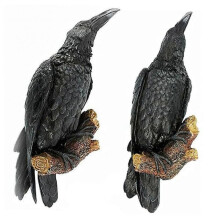 2 Pieces Raven Resin Statue Crow Sculpture Outdoor Crows Halloween for Garden Animal Decoration Ref: 4119