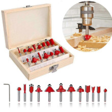 Milling Cutter Bit Set 15Pcs 6.35mm Shaft for Wood Router in Wooden Box