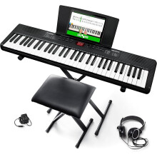 Melody 61 Keyboard Piano for Beginners with 61 Keys, Speakers, Stand, Bench, Headphones, Tablet/Sheet Music Stand, 300 Sounds and Music Lessons