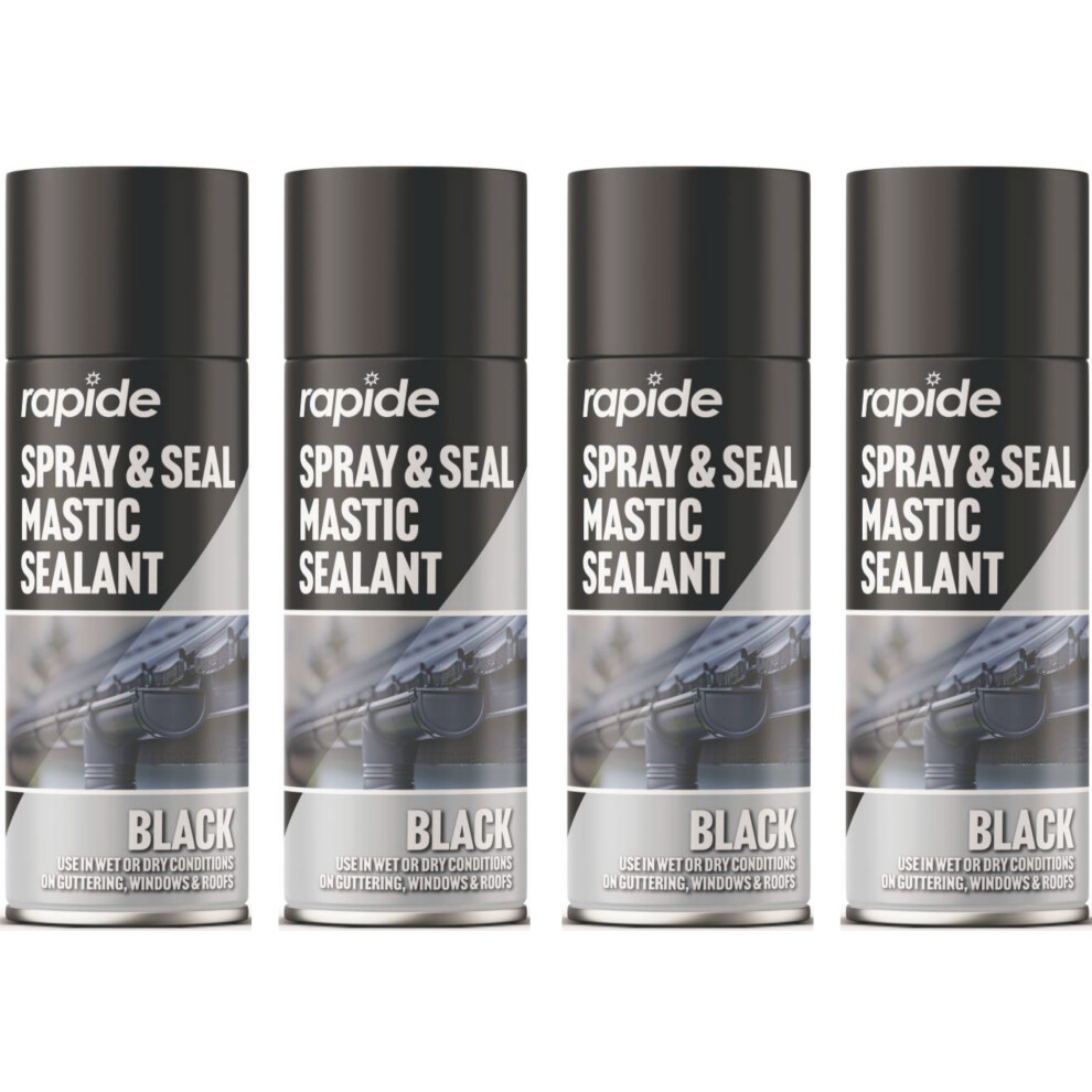 4 x 400ml Seal Black Sealant Spray Guttering Roof Window Pipes Soil