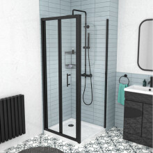 Nes Home Black 800mm Bi-fold Shower Door, 760mm Side Panel Tempered Glass