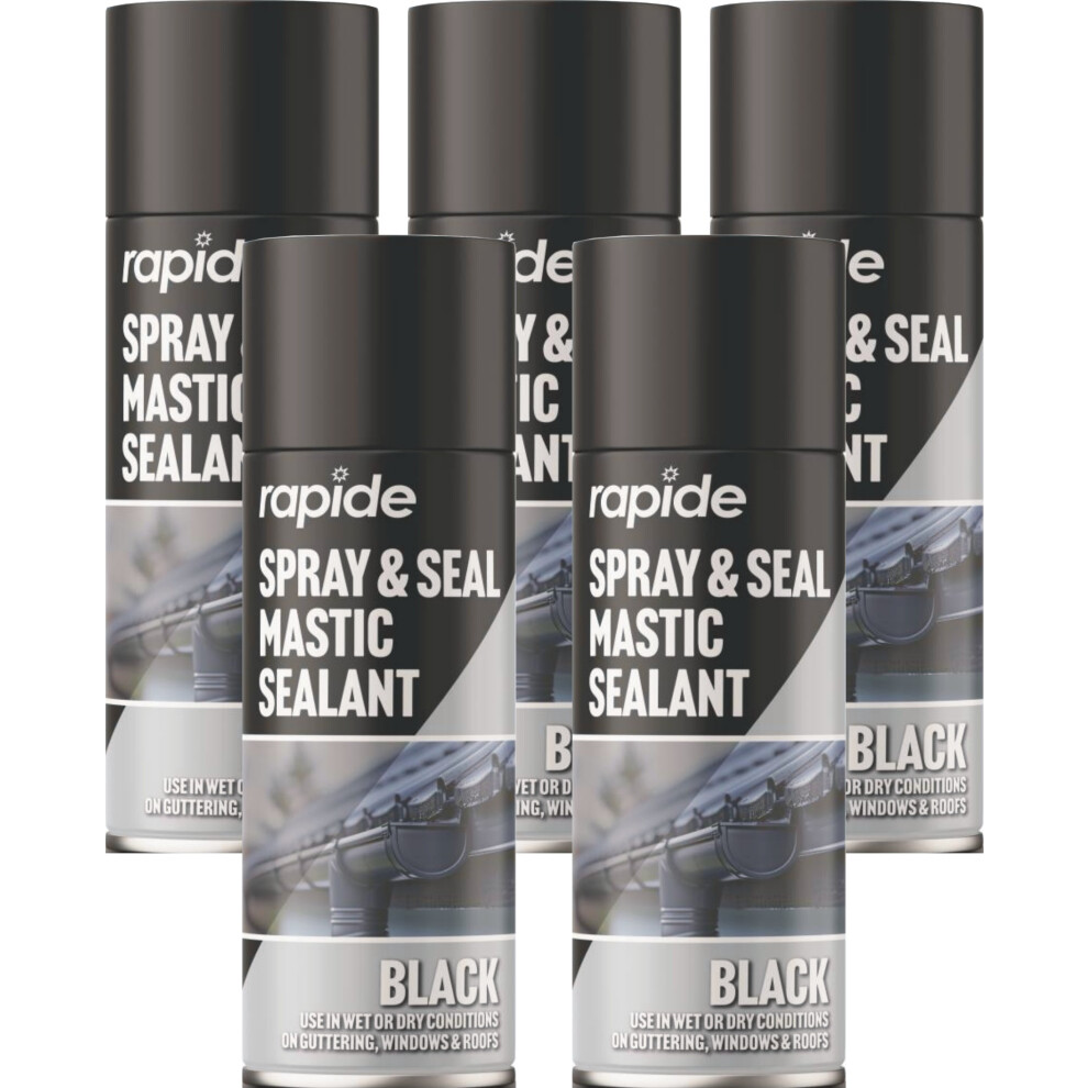 5 x 400ml Seal Black Sealant Spray Guttering Roof Window Pipes Soil