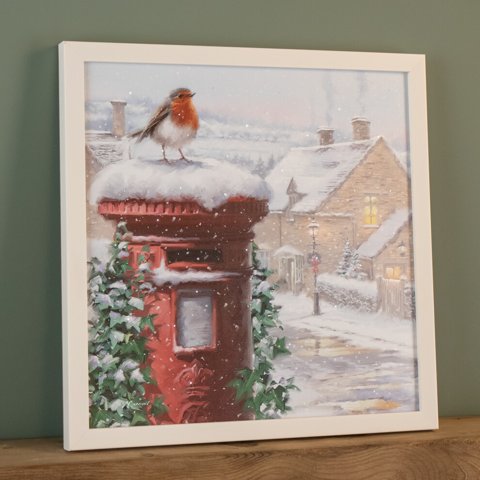 Samuel Alexander Led Battery Operated Fibre Optic Wall Art Canvas With A Robin And Postbox Christmas Decoration