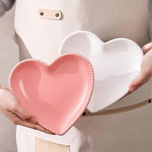 Ceramic Heart Shaped Fruit Plate for Birthday and Wedding White 2