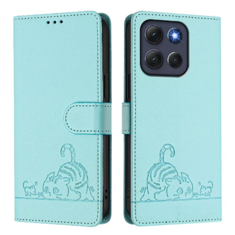 (Green) Case For Motorola Moto G86 Card Slot Holder Kickstand Cat Rfid Wallet Flip Cover Green 764563694945