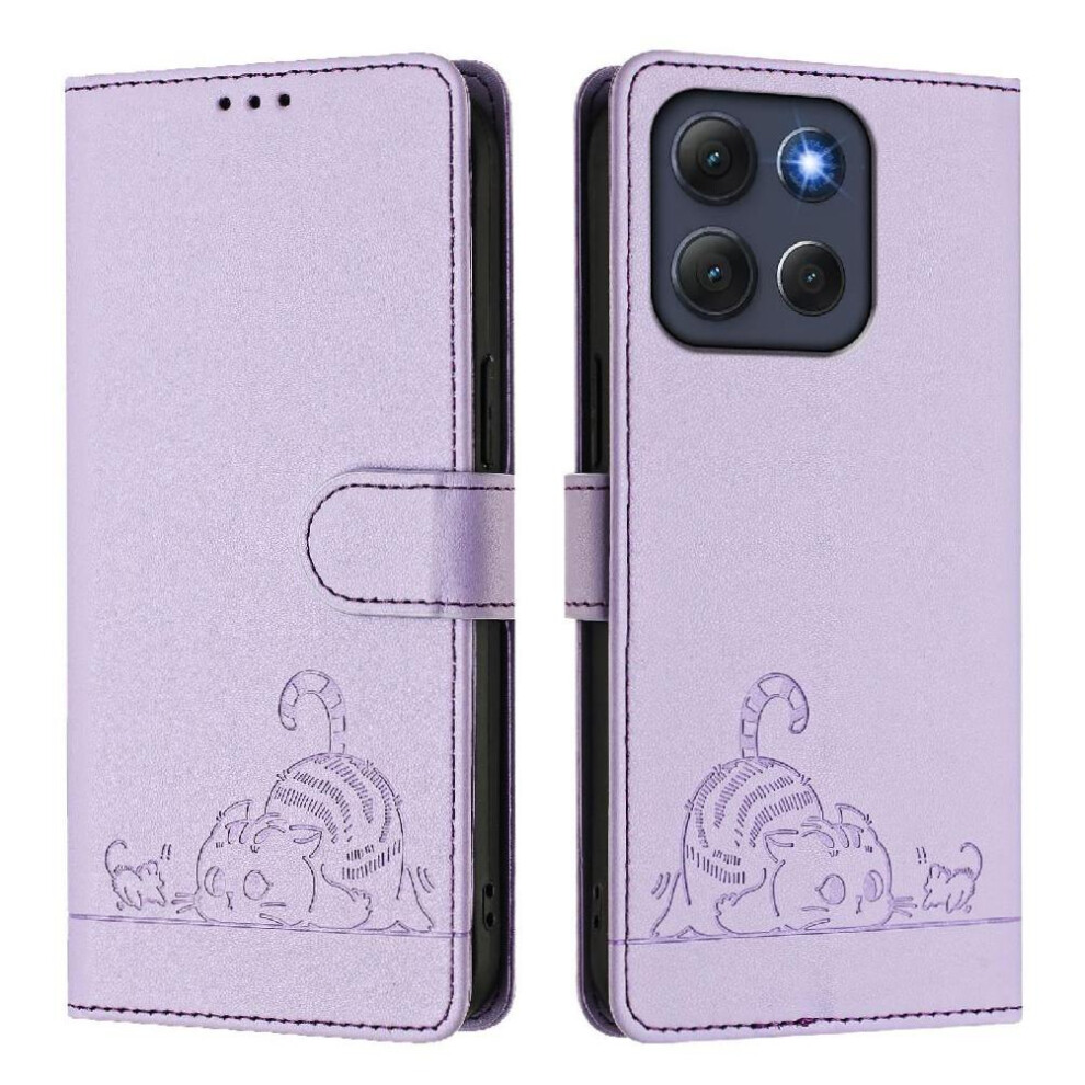 (Purple) Case For Motorola Moto G86 Card Slot Holder Kickstand Cat Rfid Wallet Flip Cover Purple 764563694983