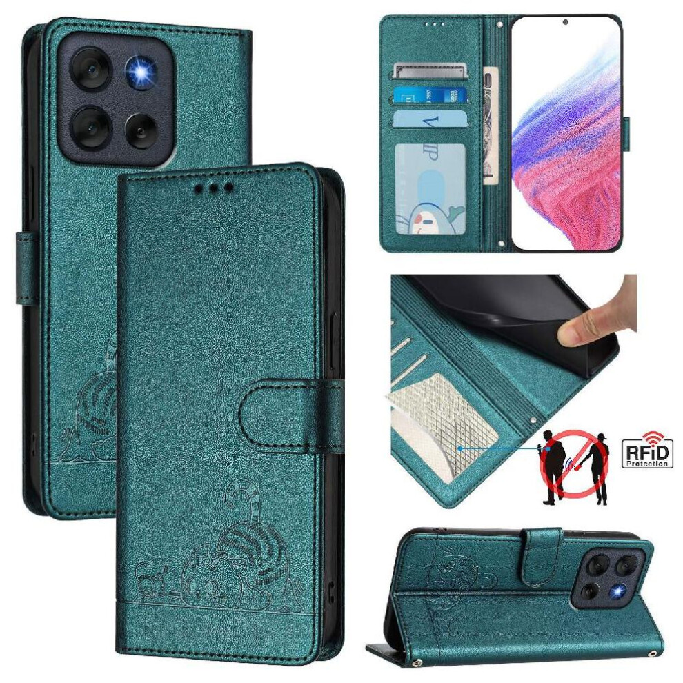 (Bottle ) Case For Motorola Moto G56 Wallet Flip Cover Card Slot Holder Kickstand Cat Rfid Green 764563694990