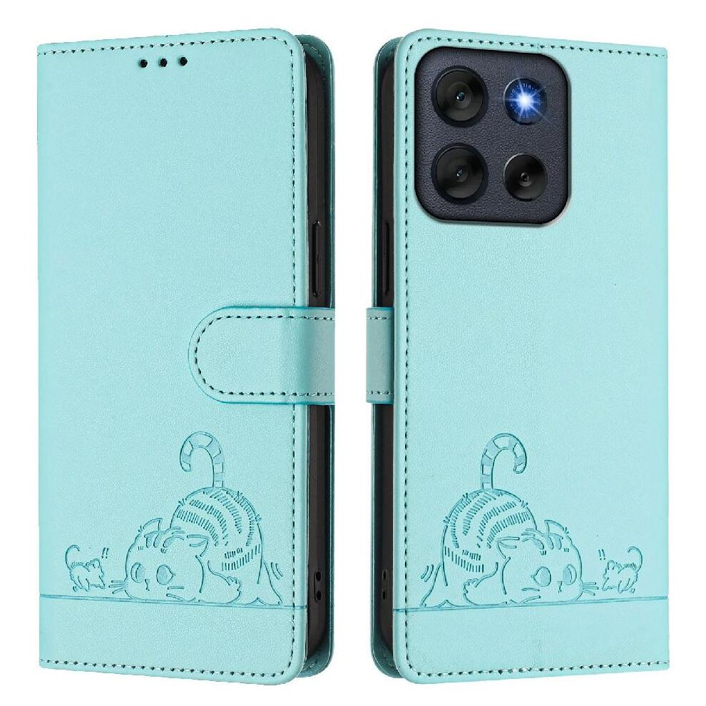 (Green) Case For Motorola Moto G56 Wallet Flip Cover Card Slot Holder Kickstand Cat Rfid Green 764563695003