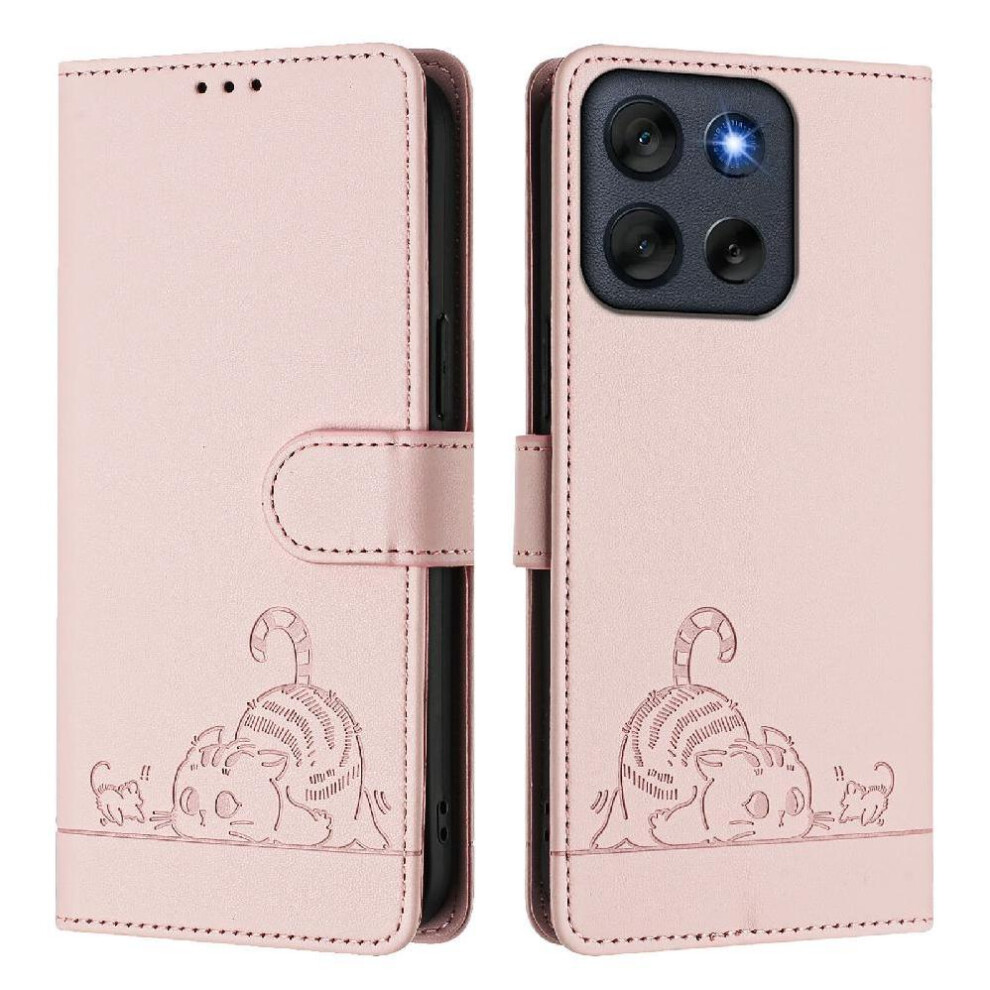 (Pink) Case For Motorola Moto G56 Wallet Flip Cover Card Slot Holder Kickstand Cat Rfid Pink 764563695010