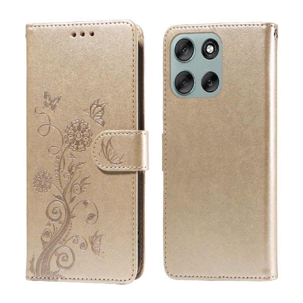 (Gold) Flip Case For Motorola Moto G86 Flower Leather Flip Cardslots Gold 764563695768