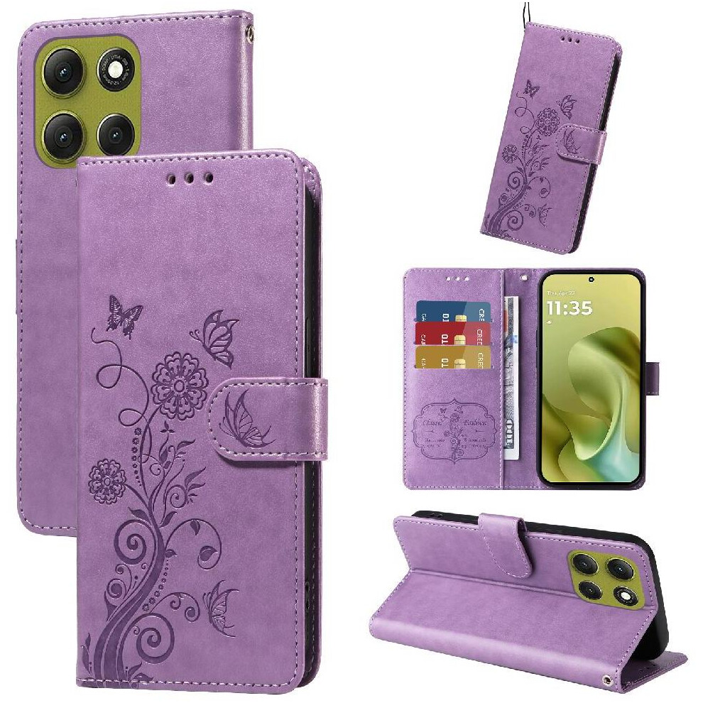 (Purple) Flip Case For Motorola Moto G86 Flower Leather Flip Cardslots Purple 764563695737