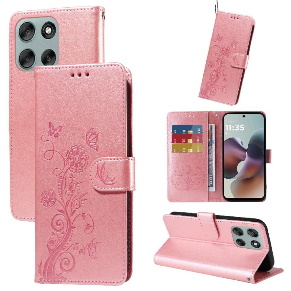 (Rose ) Flip Case For Motorola Moto G86 Flower Leather Flip Cardslots Gold 764563695775
