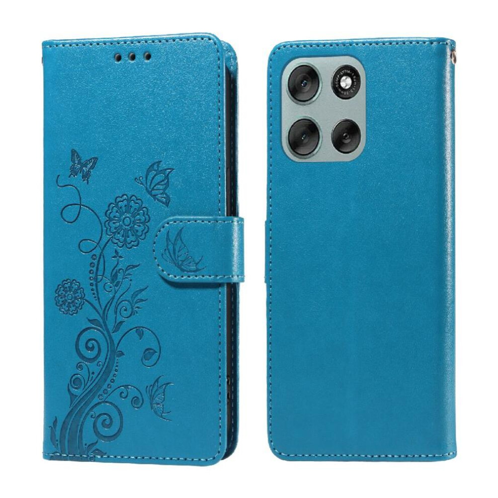 (Blue) Flip Case For Motorola Moto G56 Leather Flip Cardslots Flower Blue 764563695805
