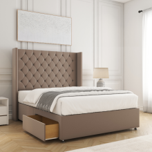 (Small Double-4ft (2 Drawers Footend side), Mink Plush) DOUBLE WINGED DIVAN DRAWERS STORAGE BED 54"CHESTERFIELD HEADBOARD+ORTHO MATTRESS