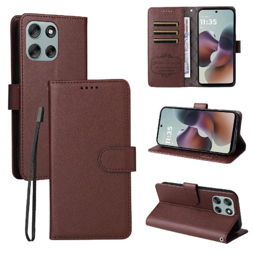 (Brown) Flip Case For Motorola Moto G56 Wallet Magnetic Car Mount Wireless Charging Crad Slot Brown 764563695843