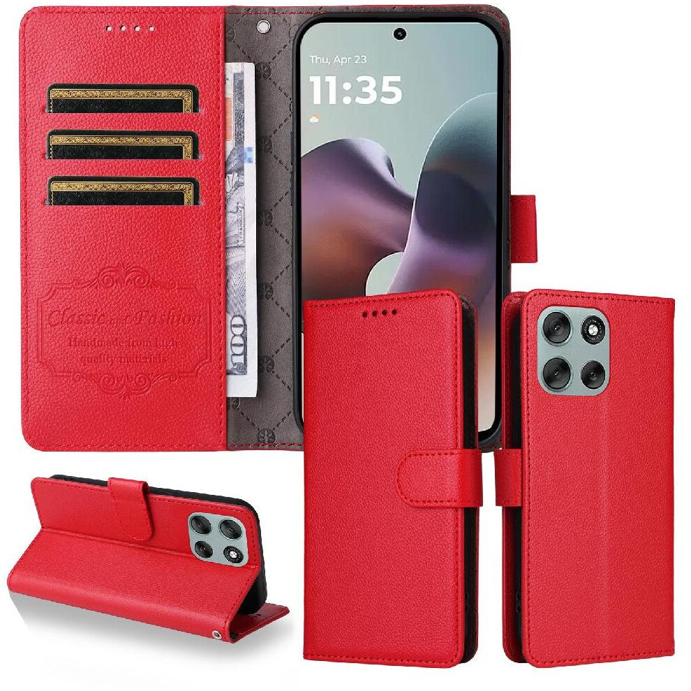 (Red) Flip Case For Motorola Moto G56 Wallet Magnetic Car Mount Wireless Charging Crad Slot Red 764563695874