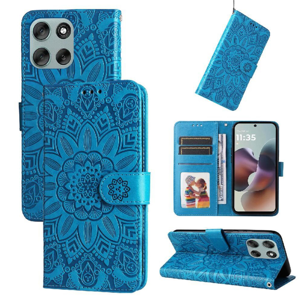 (Blue) Case For Motorola Moto G56 Card Slots Leather Protective Cover Flip Blue 764563695942